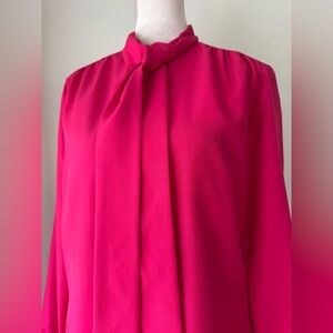 Vintage ‘80s Lucky Winner Dark Pink Tie Neck Long Sleeve Button Down Blouse